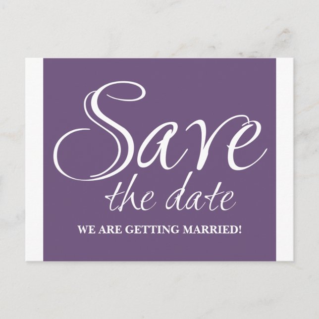 Calligraphy Save the Date Postcard, Purple Announcement Postcard (Front)