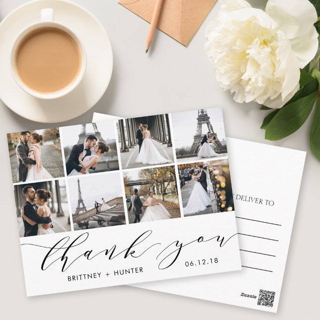 Calligraphy Script 8 Photo Thank You Postcard (Creator Uploaded)