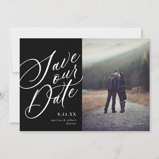 Calligraphy Script | Black | Photo Save The Date (Front)