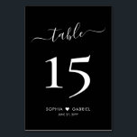 Calligraphy Script Black Wedding Double Sided Table Number<br><div class="desc">Elegant Calligraphy Script Heart Black Wedding Table Numbers Double Sided with custom personalised. Help your guests easily find their way with these simple elegant double sided table number cards. Easily to personalise, featuring numbers, couple names with love heart motif and date! Features a pretty hand lettering calligraphy "table" script in...</div>