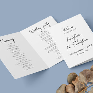 Calligraphy Script Black & White Bi Folded Wedding Program