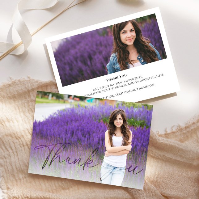 Calligraphy Script Custom Graduation Thank You  Card (Graduation thank you card with elegant calligraphy script.)