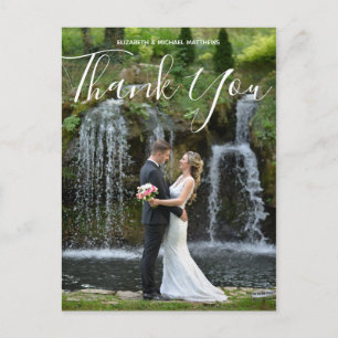 Calligraphy script custom photo wedding thank you postcard