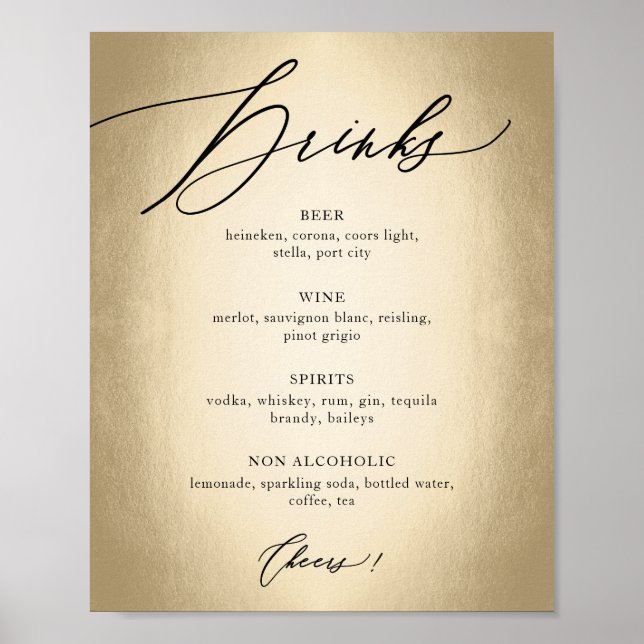 Calligraphy Script Drinks & Cheers Wedding Sign (Front)