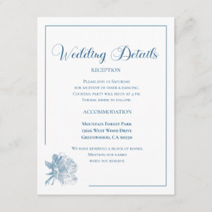 Calligraphy Script Dusty Blue Floral Wedding Enclosure Card