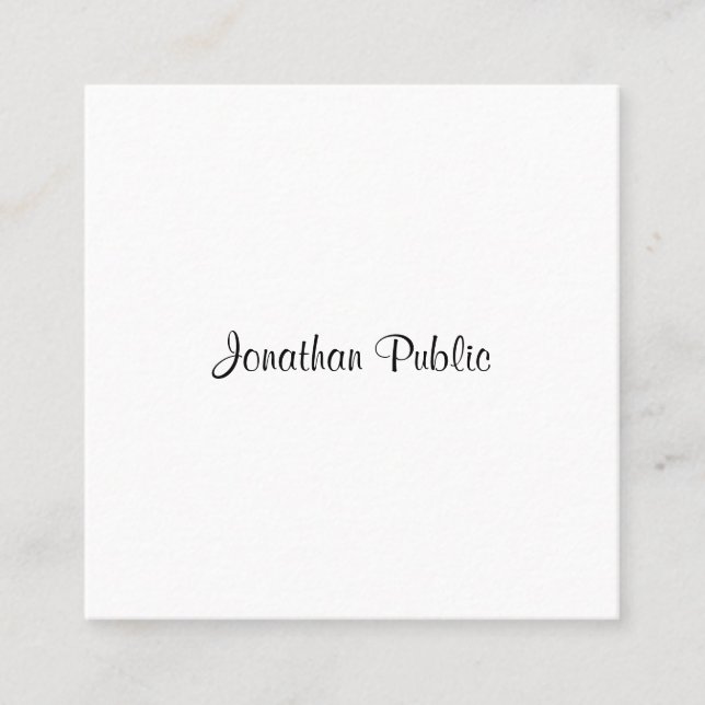 Calligraphy Script Elegant Black And White Trendy Square Business Card (Front)
