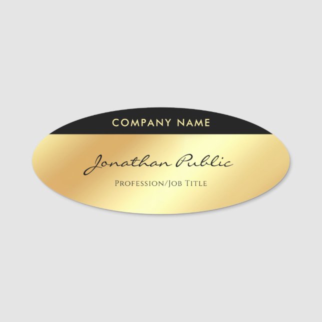 Calligraphy Script Elegant Glamour Gold Template Name Tag (Front)