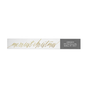 Calligraphy Script Faux Gold Foil Merry Christmas Wrap Around Label