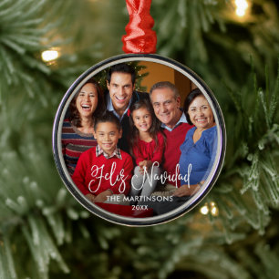 Calligraphy Script Feliz Navidad Photo Metal Ornament
