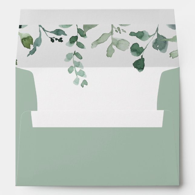 Calligraphy Script Foliage Wedding Invitation Envelope (Back (Bottom))