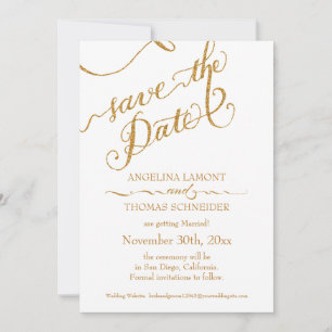 Calligraphy Script Forever in Love Gold Glitter Save The Date