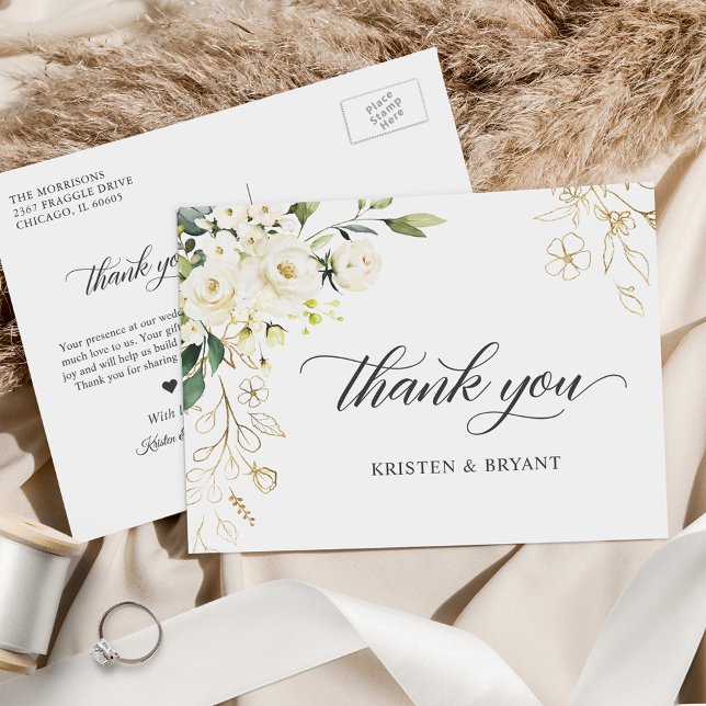 Calligraphy Script Garden Floral Wedding Thank You Postcard (Creator Uploaded)