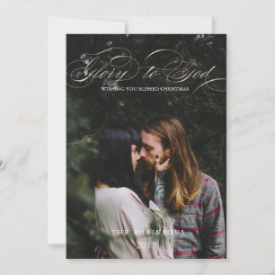 Calligraphy Script Glory to God Christmas Photo Holiday Card