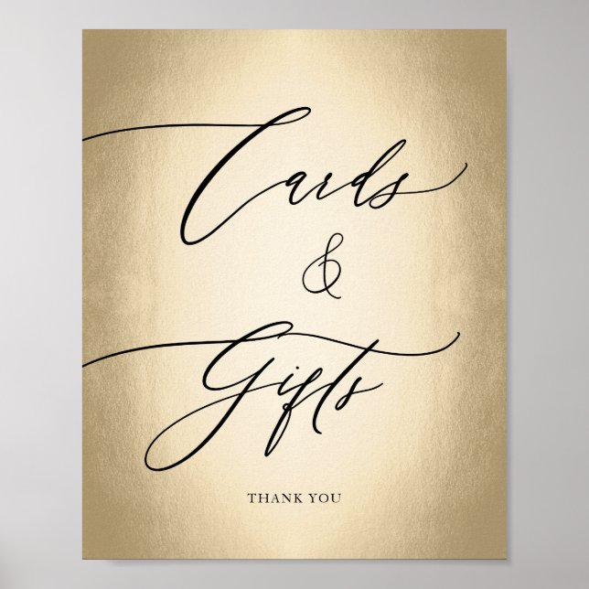 Calligraphy Script Gold Cards & Gifts Wedding Sign (Front)