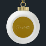 Calligraphy Script Gold Colour Custom Name Edit Ceramic Ball Christmas Ornament<br><div class="desc">If you are looking for a simple,  legible and minimalist design,  this is for you.</div>
