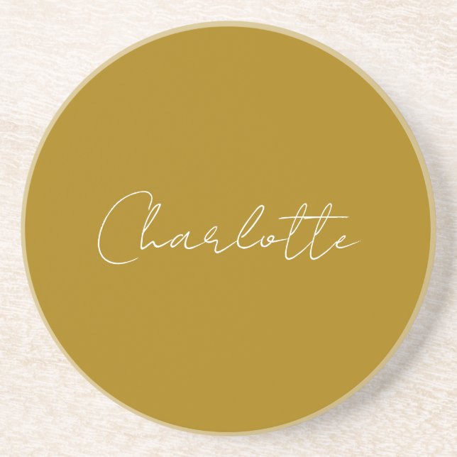 Calligraphy Script Gold Colour Custom Name Edit Coaster (Front)