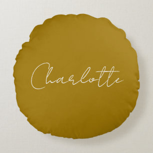 Calligraphy Script Gold Colour Custom Name Edit Round Cushion