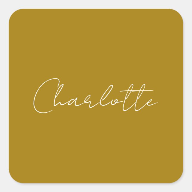 Calligraphy Script Gold Colour Custom Name Edit Square Sticker (Front)