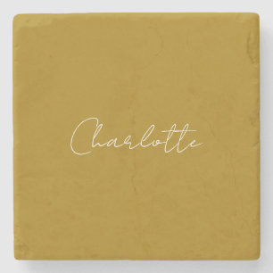 Calligraphy Script Gold Colour Custom Name Edit Stone Coaster