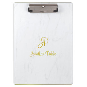 Calligraphy Script Gold Monogram Elegant Marble Clipboard