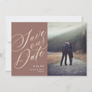 Calligraphy Script Gold Neutral Photo Save The Date
