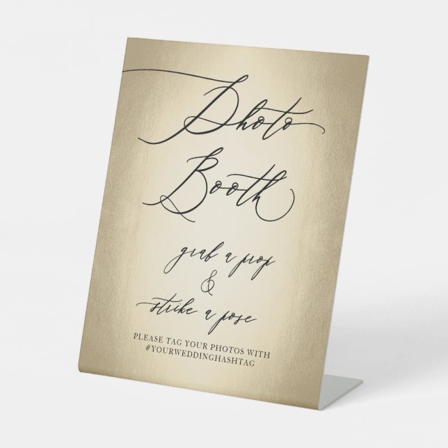 Calligraphy Script Gold Photo Booth Wedding Pedestal Sign (Front)