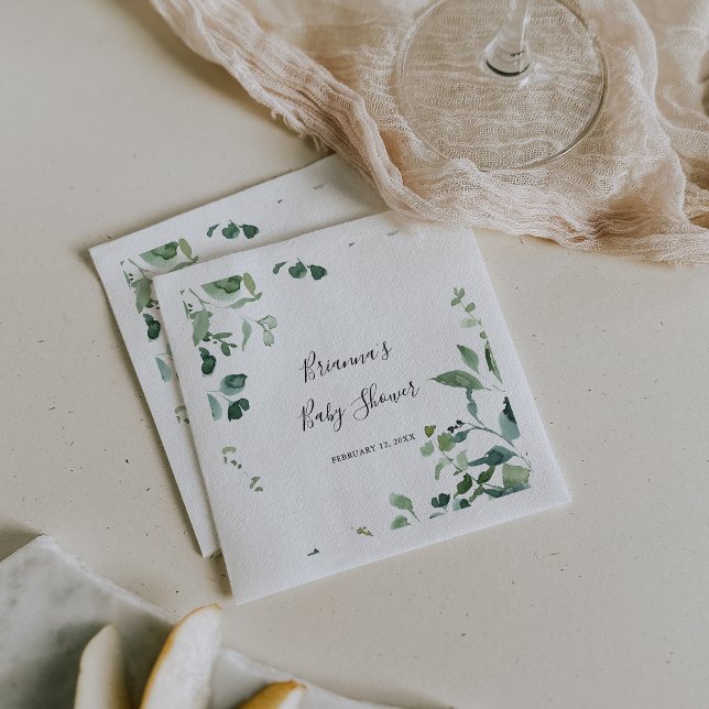 Calligraphy Script Green Foliage Baby Shower Napkin (Creator Uploaded)