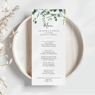 Calligraphy Script Green Foliage Dinner Menu