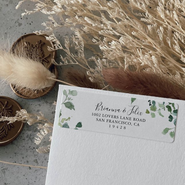 Calligraphy Script Green Foliage Return  Address Label (Creator Uploaded)