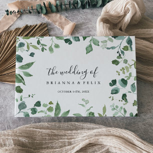 Calligraphy Script Green Foliage Wedding  Guest Book