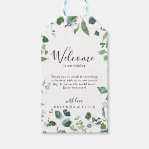 Calligraphy Script Green Foliage Wedding Welcome Gift Tags