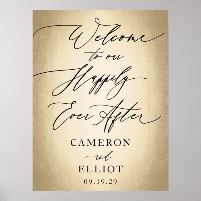 Calligraphy Script Happily Ever After Wedding Sign (Front)