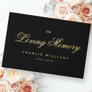 Calligraphy script in loving memory funeral black guest book