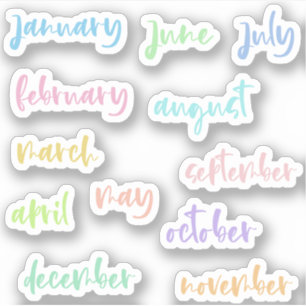 Calligraphy Script Light Colours Months of the Yea