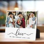 Calligraphy Script Love 3 Photo Wedding Plaque<br><div class="desc">Modern Elegant Calligraphy Script Love 3 Photo Wedding Plaque</div>