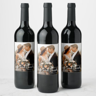 Calligraphy Script Love and Thanks Photo Wedding Wine Label