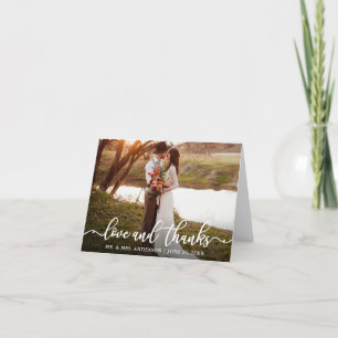 Calligraphy Script Love Thanks Wedding Photo Note Thank You Card
