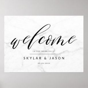 Calligraphy Script Marble & Black Welcome Wedding Poster