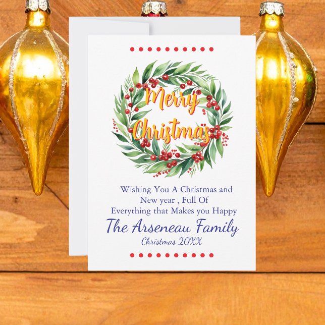 Calligraphy Script  Merry Christmas Personalise  Holiday Card (Classic Design Customize,)