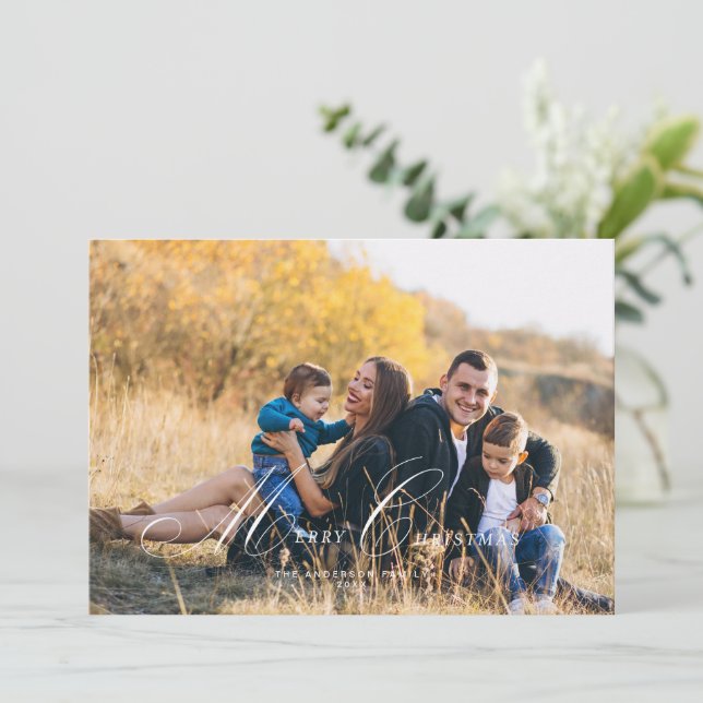 Calligraphy Script Merry Christmas Photo Card (Standing Front)