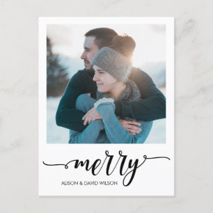Calligraphy Script Merry Personalised Photo Holiday Postcard