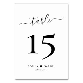 Calligraphy Script Minimalist Wedding Double Sided Table Number