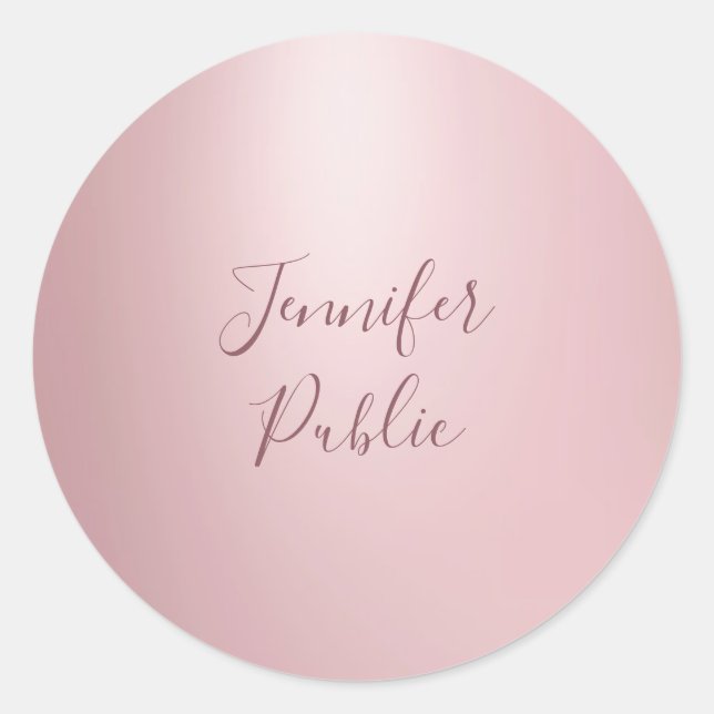 Calligraphy Script Modern Elegant Rose Gold Trendy Classic Round Sticker (Front)