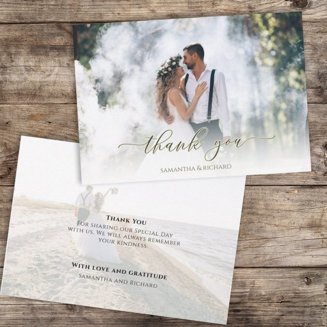 Calligraphy Script Modern Simple Two Photo Elegant Thank You Card (Creator Uploaded)
