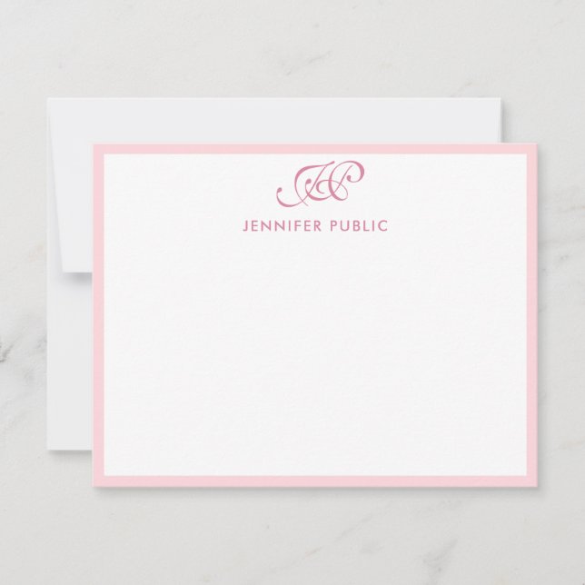 Calligraphy Script Monogram Elegant Blush Pink Card (Front)