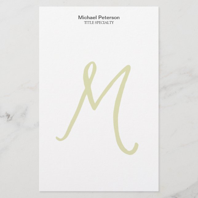Calligraphy Script Monogram Initial Modern Stationery (Front)