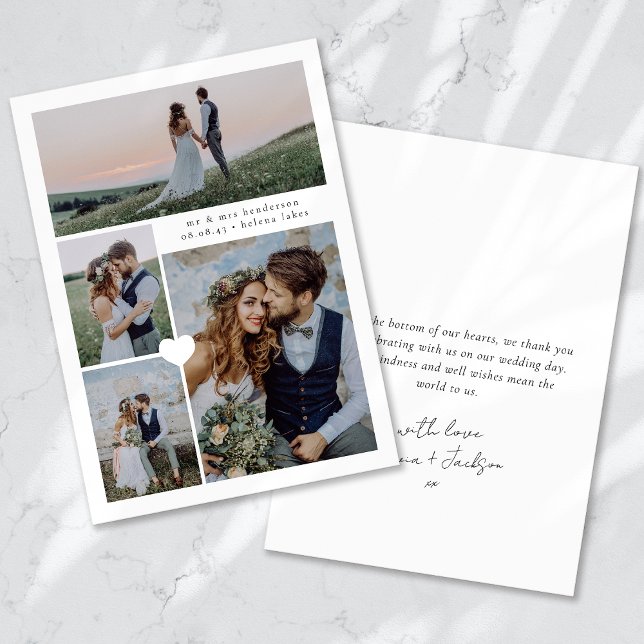 Calligraphy Script Multi Photo Wedding Thank You Card (Creator Uploaded)