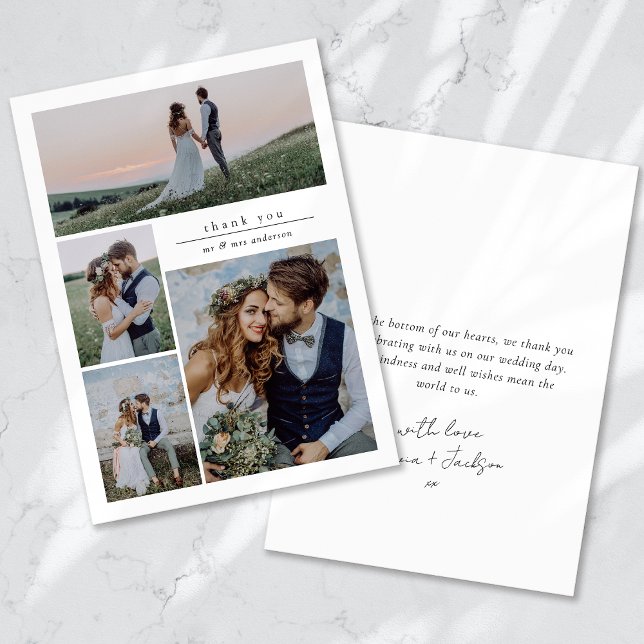 Calligraphy Script Multi Photo Wedding Thank You Card (Creator Uploaded)