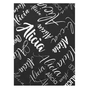 Calligraphy Script Name Art Black White Modern Tablecloth