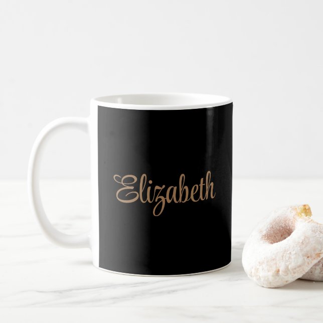 Calligraphy Script Name Elegant Black Trendy Coffee Mug (With Donut)
